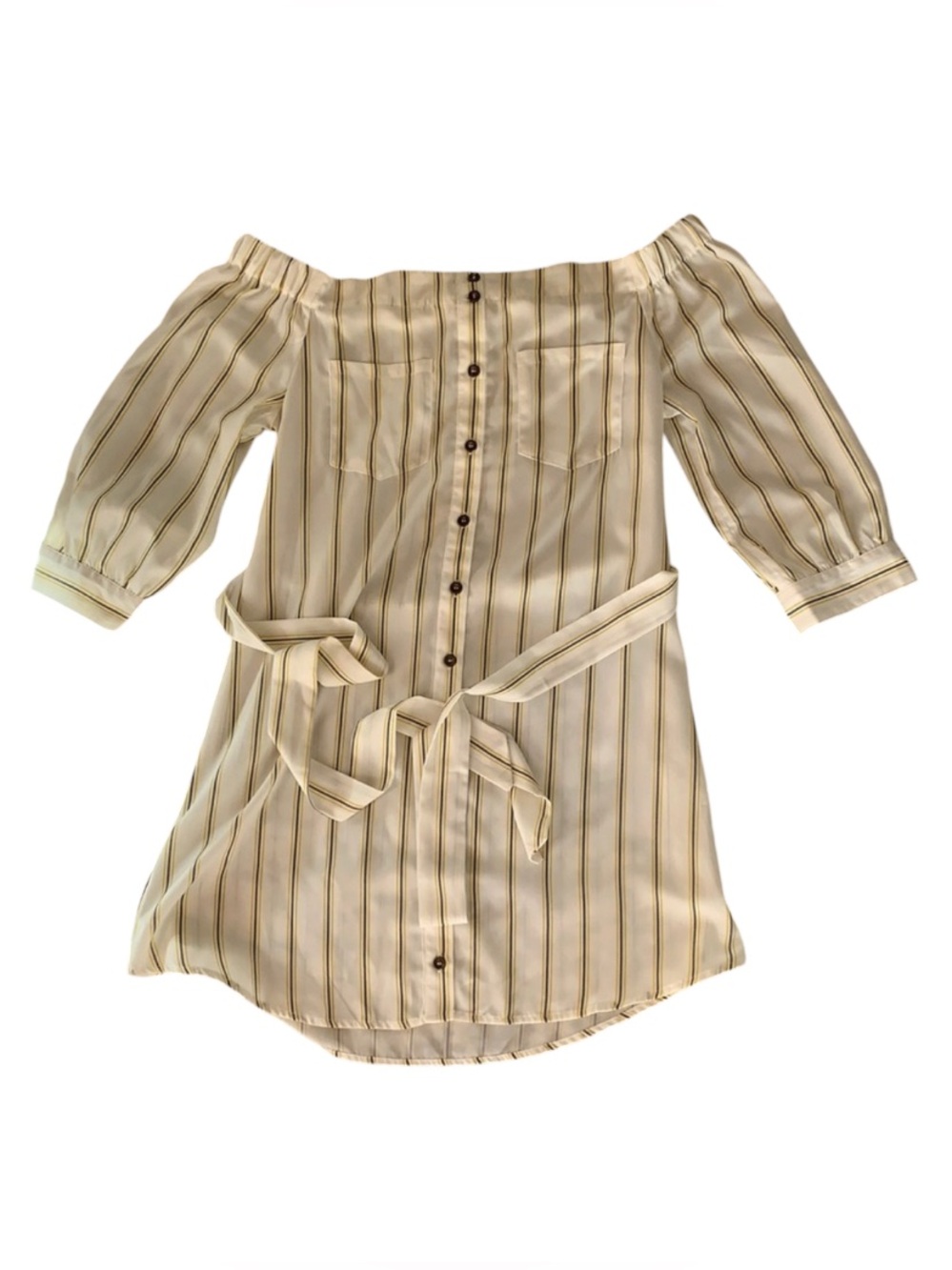 Sweet Wanderer White Striped Off the Shoulder Long Sleeve Mini Dress Size M